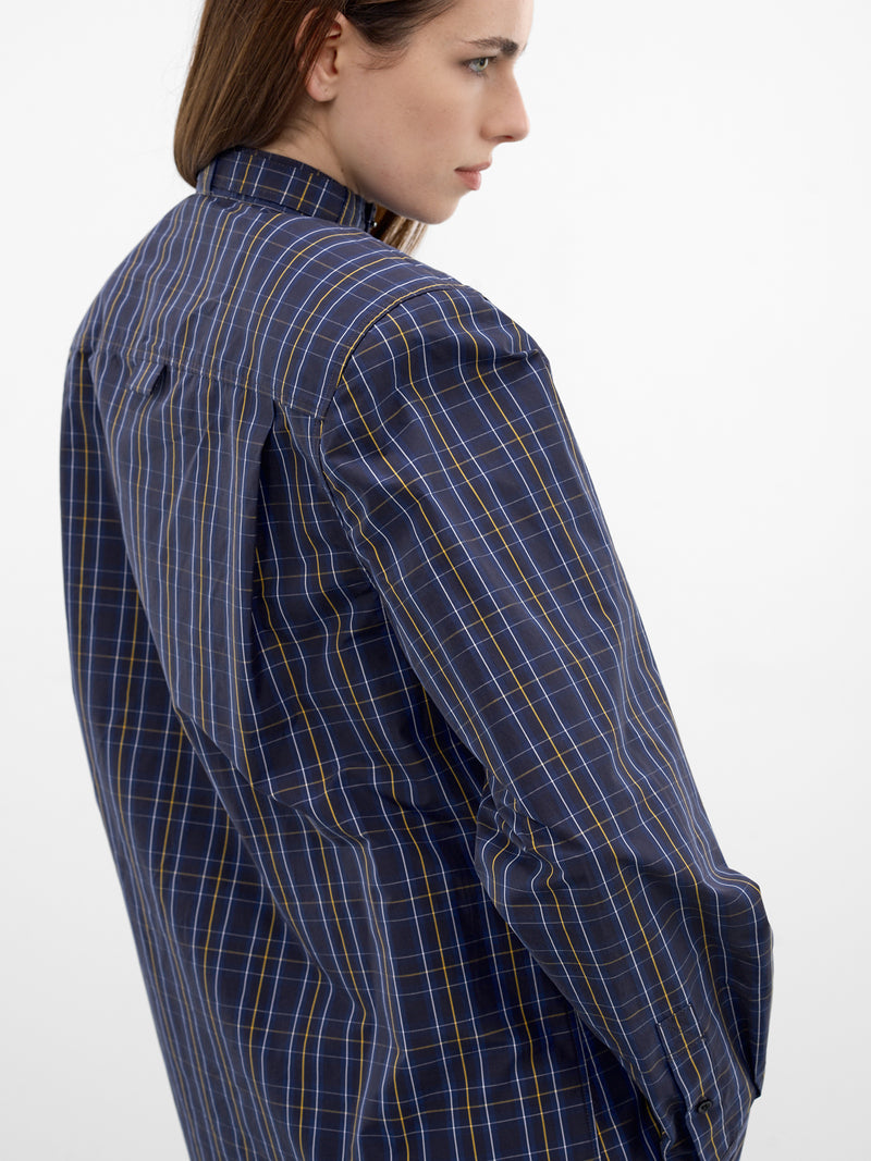 Plaid Belted Collar Button-Down Shirt (26P1T00856273-DARK-BLUE)