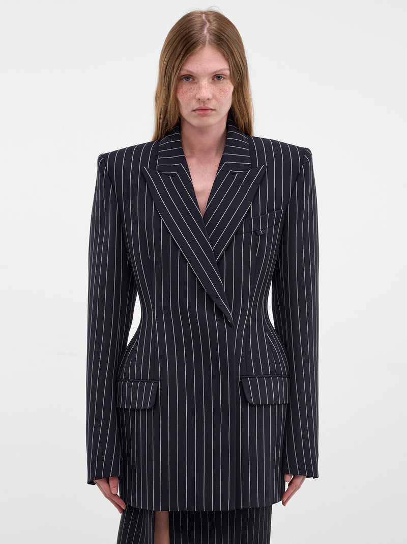 Pinstripe Hourglass Tailored Wool Blazer (26P1VE04791024-PS60-PINSTRIPE-)