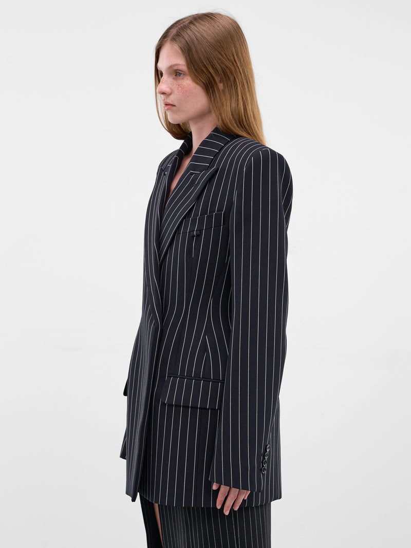Pinstripe Hourglass Tailored Wool Blazer (26P1VE04791024-PS60-PINSTRIPE-)