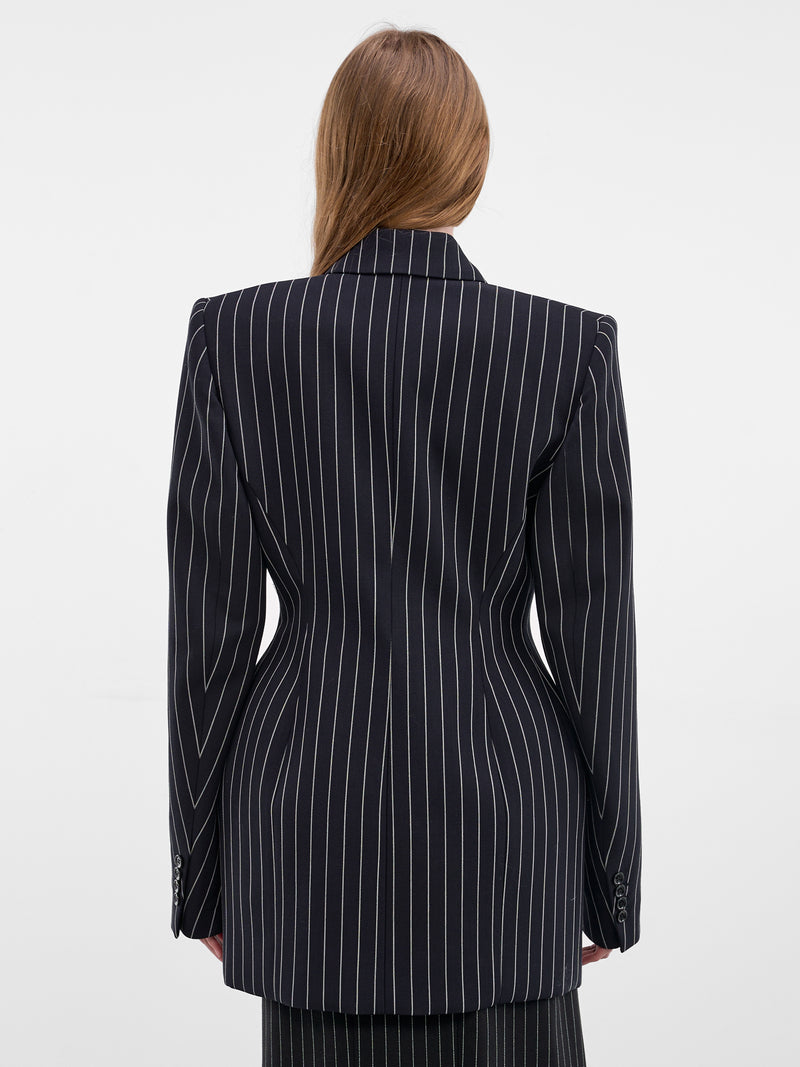 Pinstripe Hourglass Tailored Wool Blazer (26P1VE04791024-PS60-PINSTRIPE-)