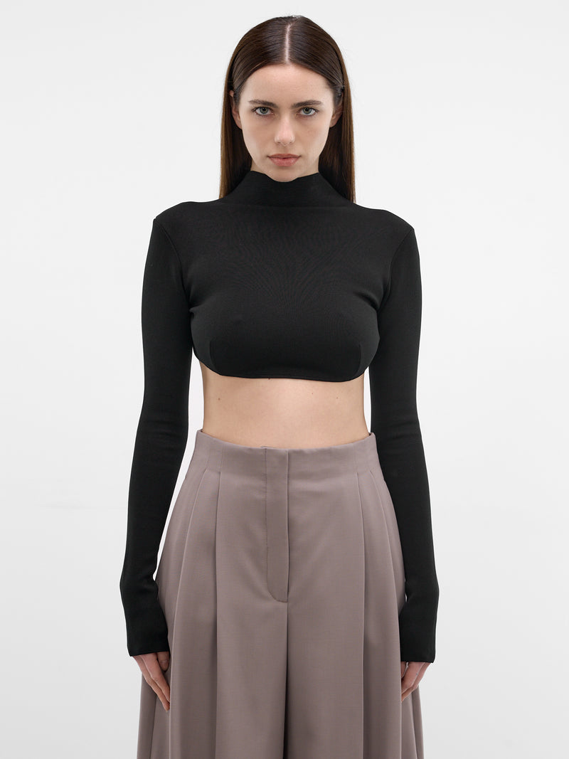 Black Mock-Neck Cropped Top (26P2T008571137-BLACK)
