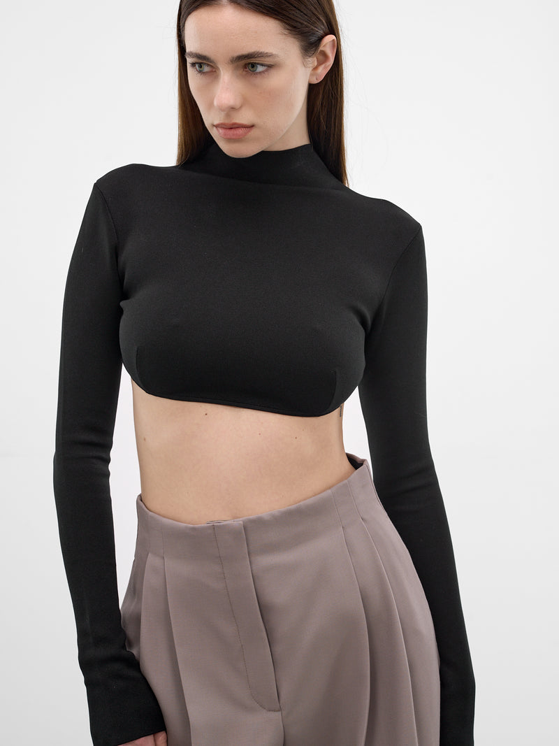 Black Mock-Neck Cropped Top (26P2T008571137-BLACK)