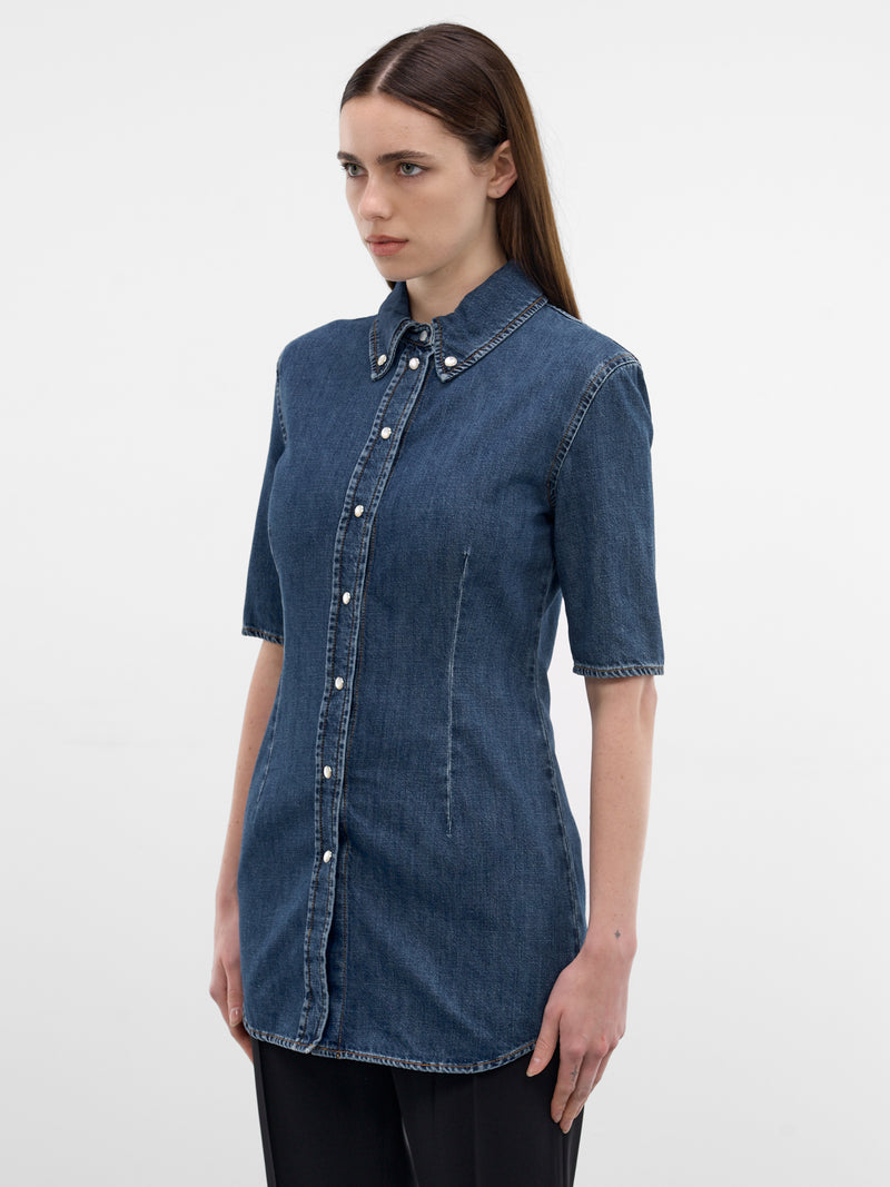 Denim Darted Short Sleeve Shirt (26P6T008612032-BLUE-RINSE