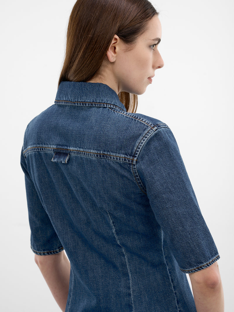 Denim Darted Short Sleeve Shirt (26P6T008612032-BLUE-RINSE