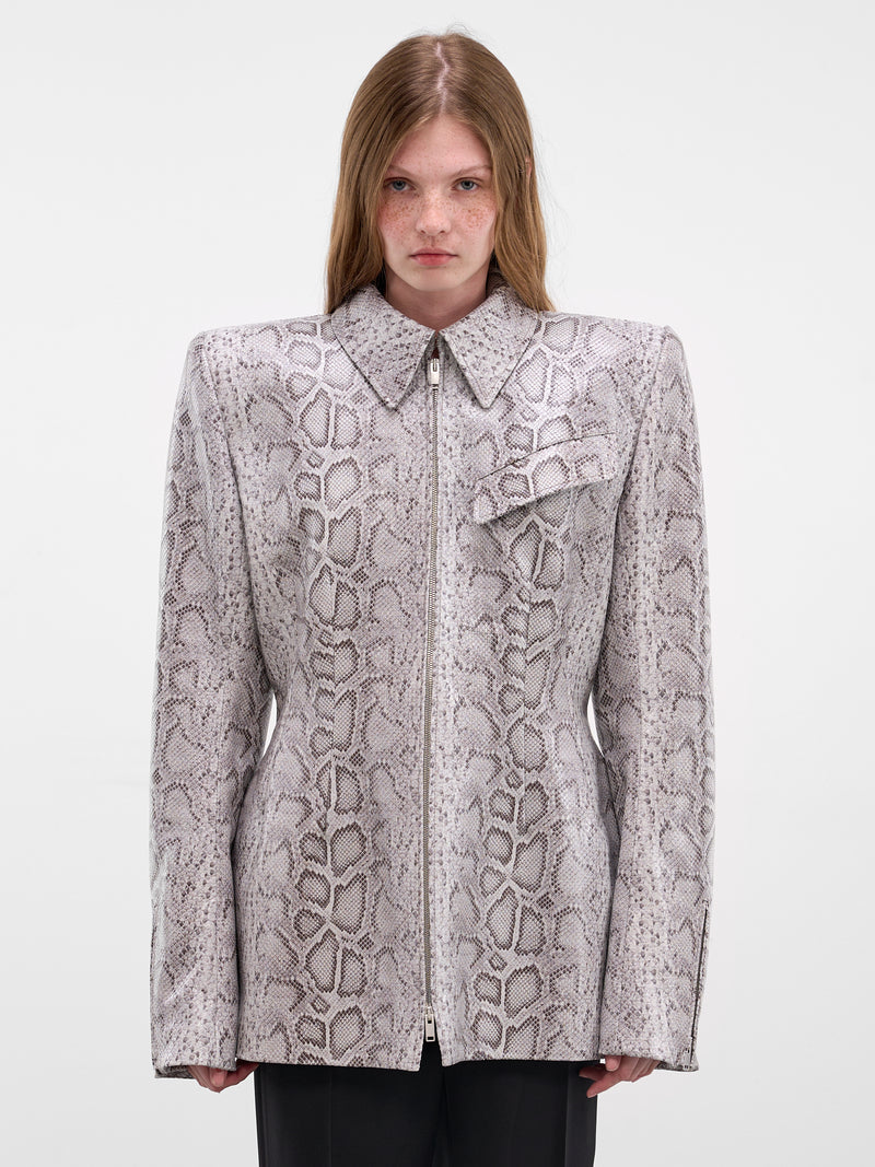 Snakeskin Print Leather Hourglass Jacket (26P9VE04859000-8020-GREY)