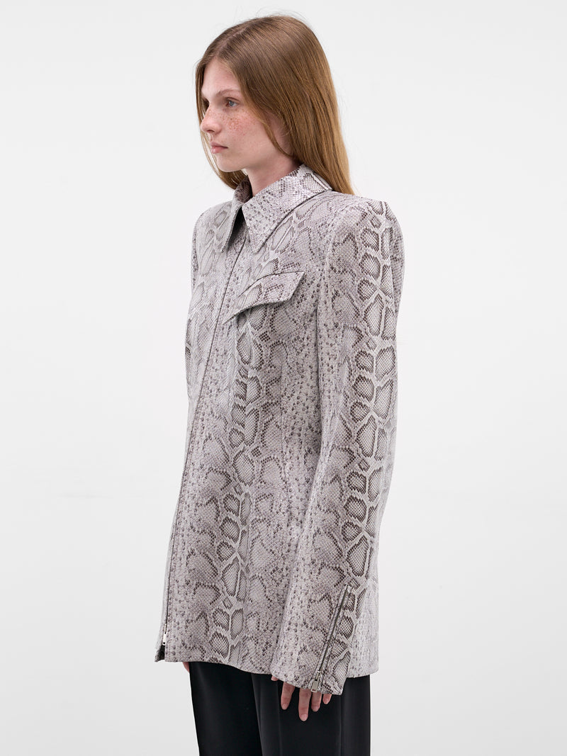 Snakeskin Print Leather Hourglass Jacket (26P9VE04859000-8020-GREY)