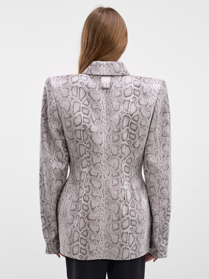 Snakeskin Print Leather Hourglass Jacket (26P9VE04859000-8020-GREY)