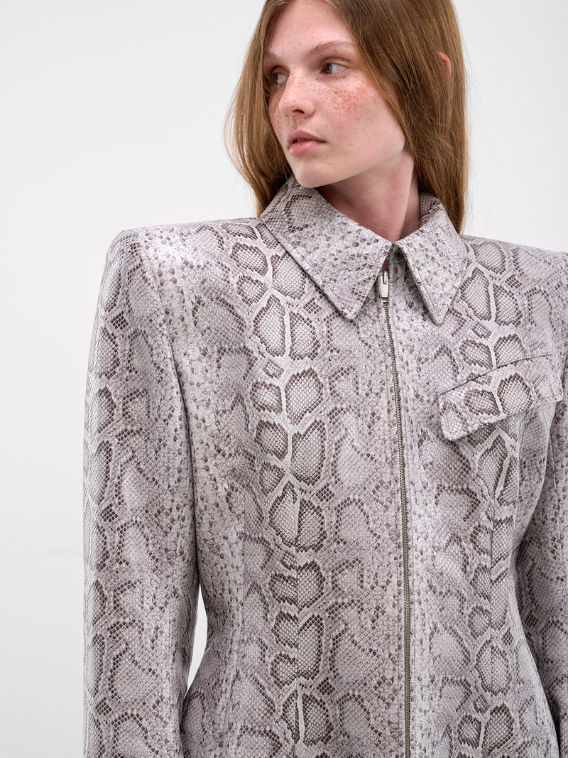 Snakeskin Print Leather Hourglass Jacket (26P9VE04859000-8020-GREY)