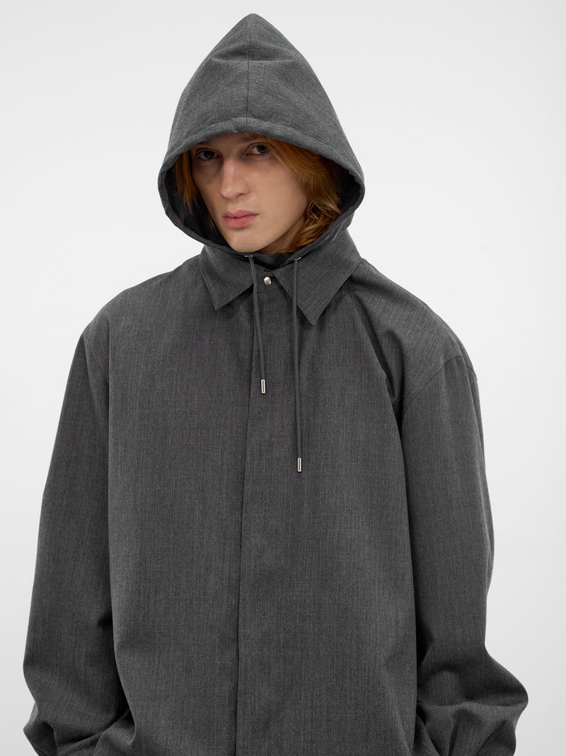 Gray Wool Hooded Shirt Jacket (26S0315-GRAY)