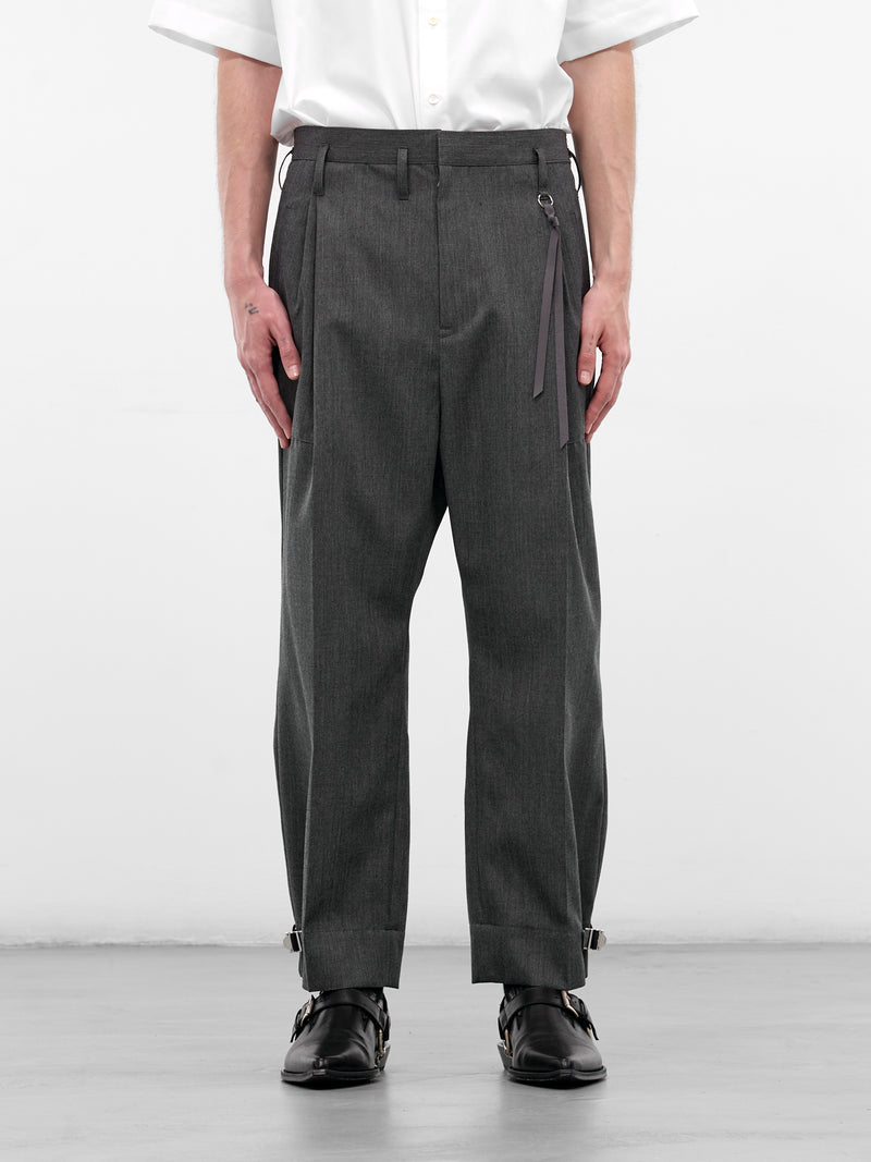 Wool Pleated Cinched Cuffs Trousers (26S0317-GRAY)