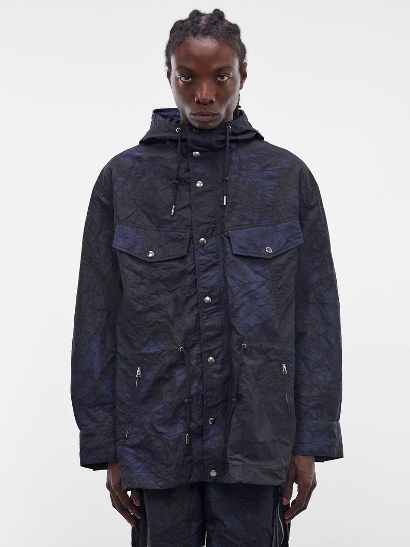 Navy Wrinkled Nylon Hooded Jacket (26S0327-NAVY-BLACK)