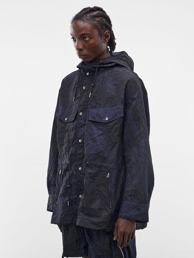 Navy Wrinkled Nylon Hooded Jacket (26S0327-NAVY-BLACK)