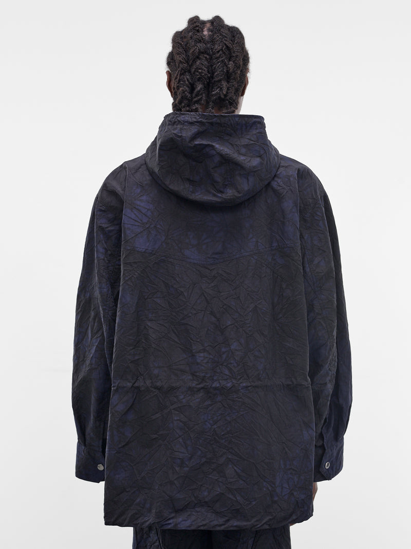 Navy Wrinkled Nylon Hooded Jacket (26S0327-NAVY-BLACK)