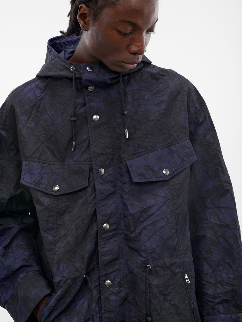 Navy Wrinkled Nylon Hooded Jacket (26S0327-NAVY-BLACK)