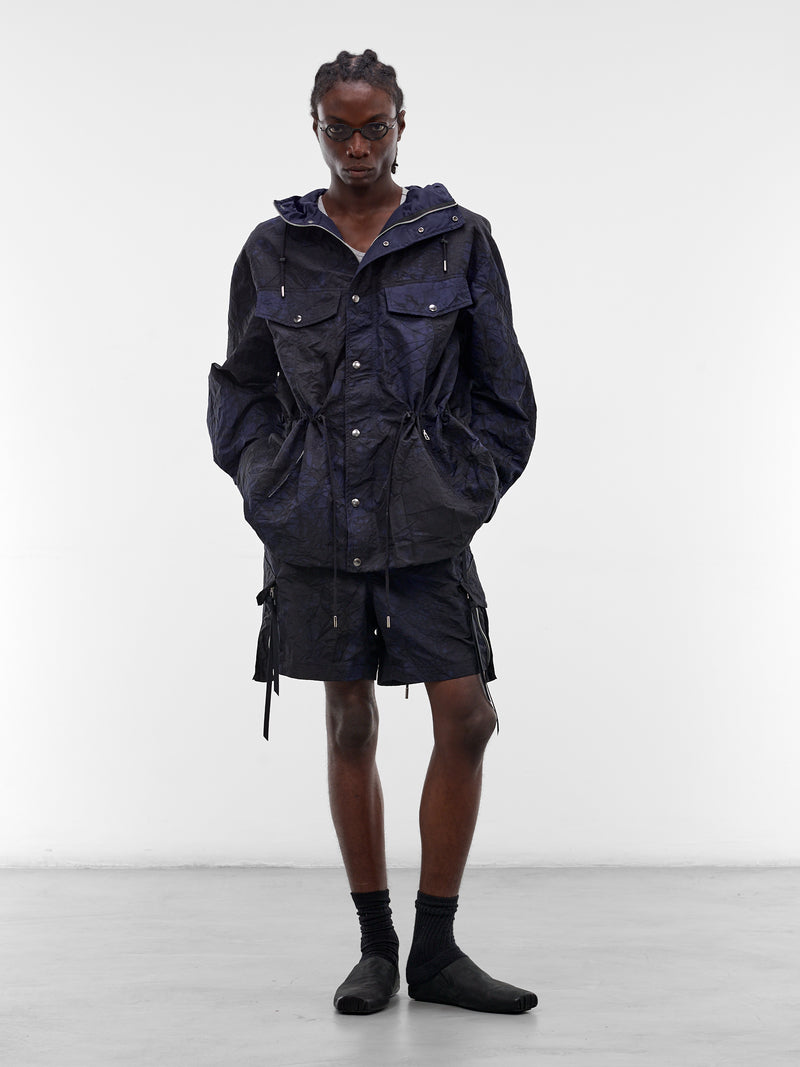 Navy Wrinkled Nylon Hooded Jacket (26S0327-NAVY-BLACK)