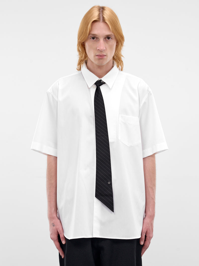 Black Striped Button Angled Tie (26S0342-BLACK-WHITE)