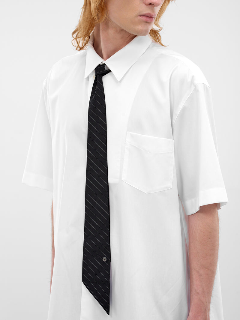 Black Striped Button Angled Tie (26S0342-BLACK-WHITE)