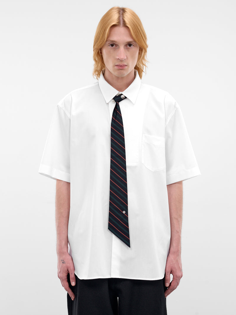 Green Striped Button Angled Tie (26S0342-GREEN-RED)