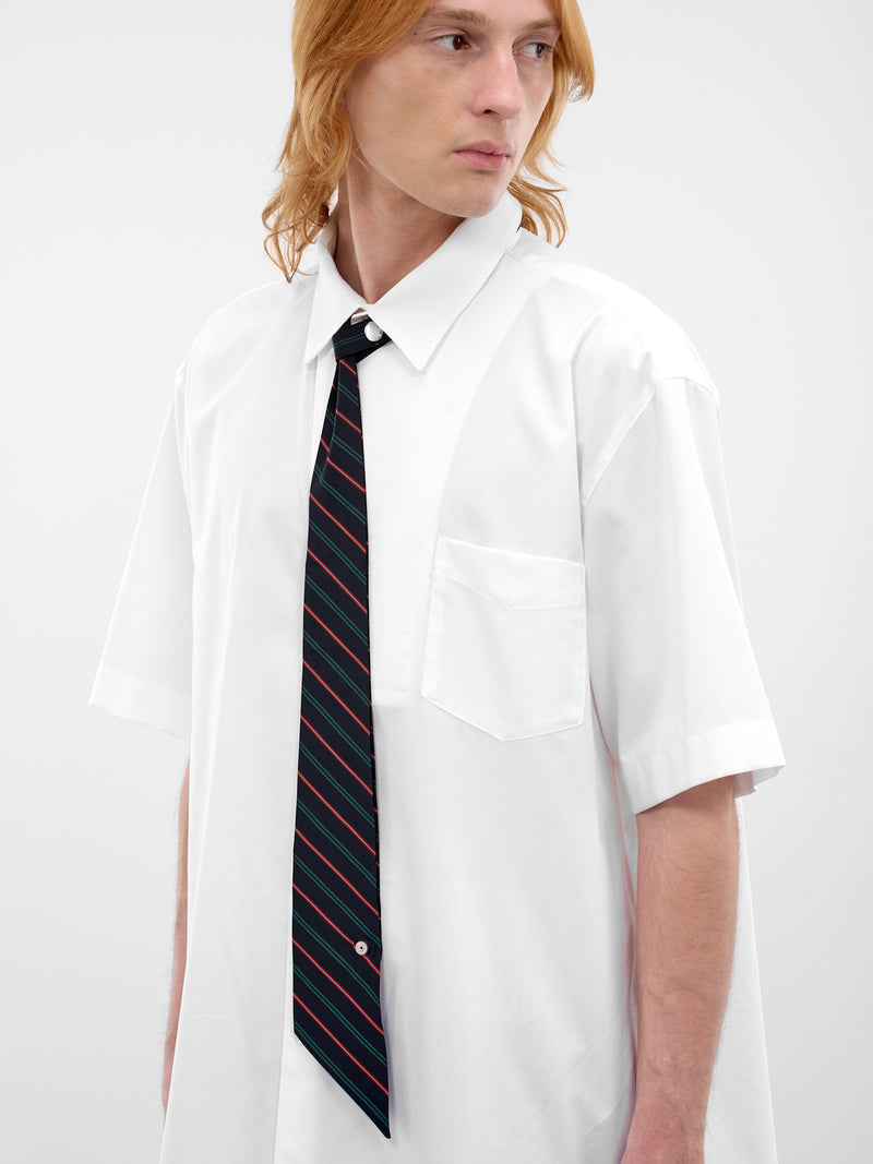 Green Striped Button Angled Tie (26S0342-GREEN-RED)