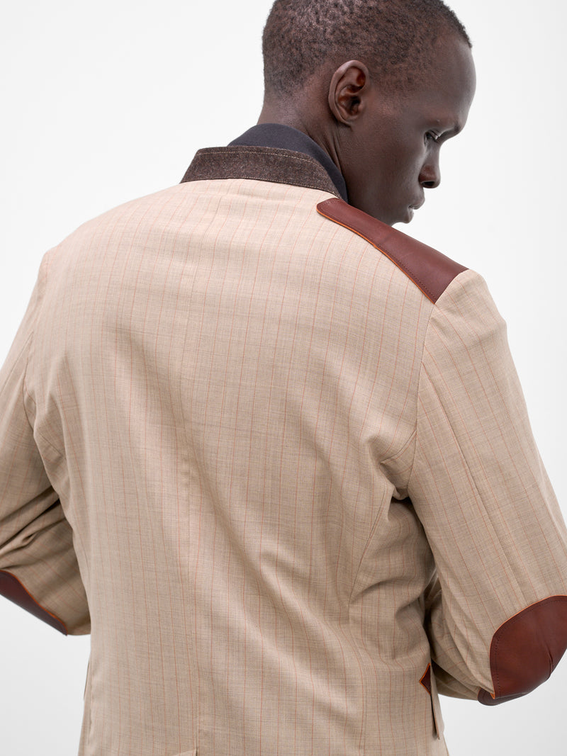 Beige Wool Striped Lapelless Blazer (26SS-JK-01-BEIGE)
