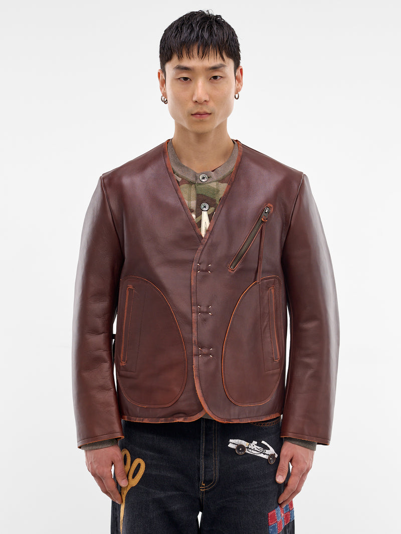 Brown Leather Boxy Jacket (26SS-JK-08-BROWN)