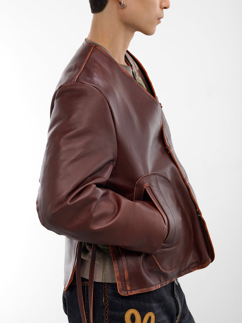 Brown Leather Boxy Jacket (26SS-JK-08-BROWN)
