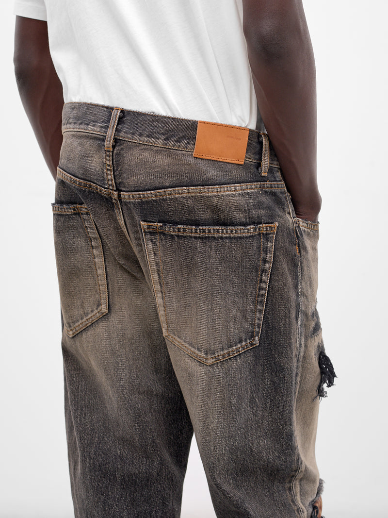 Black Distressed Patches Denim Jeans (26SS-P-04-BLACK)