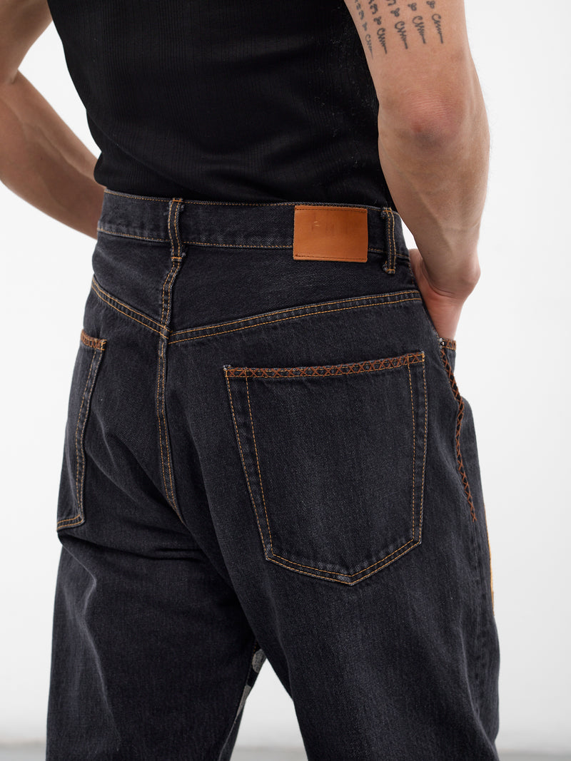 Black Denim Hand-Embroidered Jeans (26SS-P-10-BLACK)