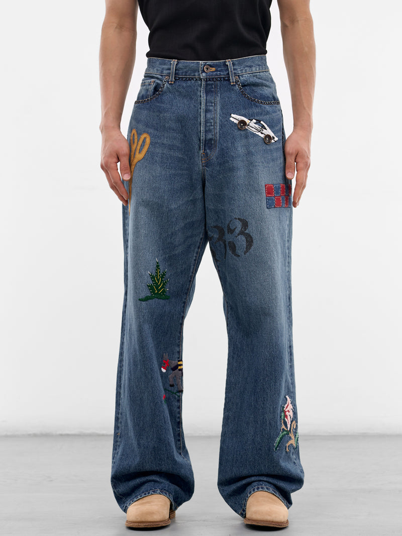 Indigo Denim Hand-Embroidered Jeans (26SS-P-10-INDIGO)