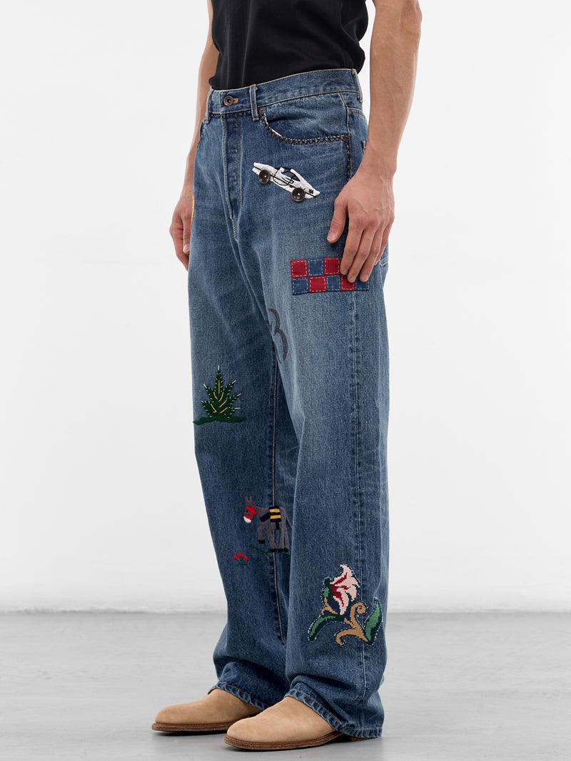 Indigo Denim Hand-Embroidered Jeans (26SS-P-10-INDIGO)