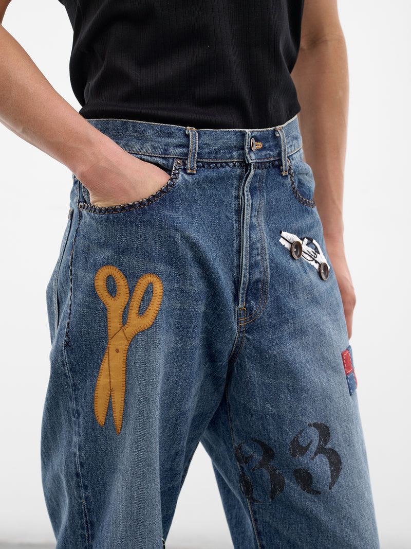 Indigo Denim Hand-Embroidered Jeans (26SS-P-10-INDIGO)