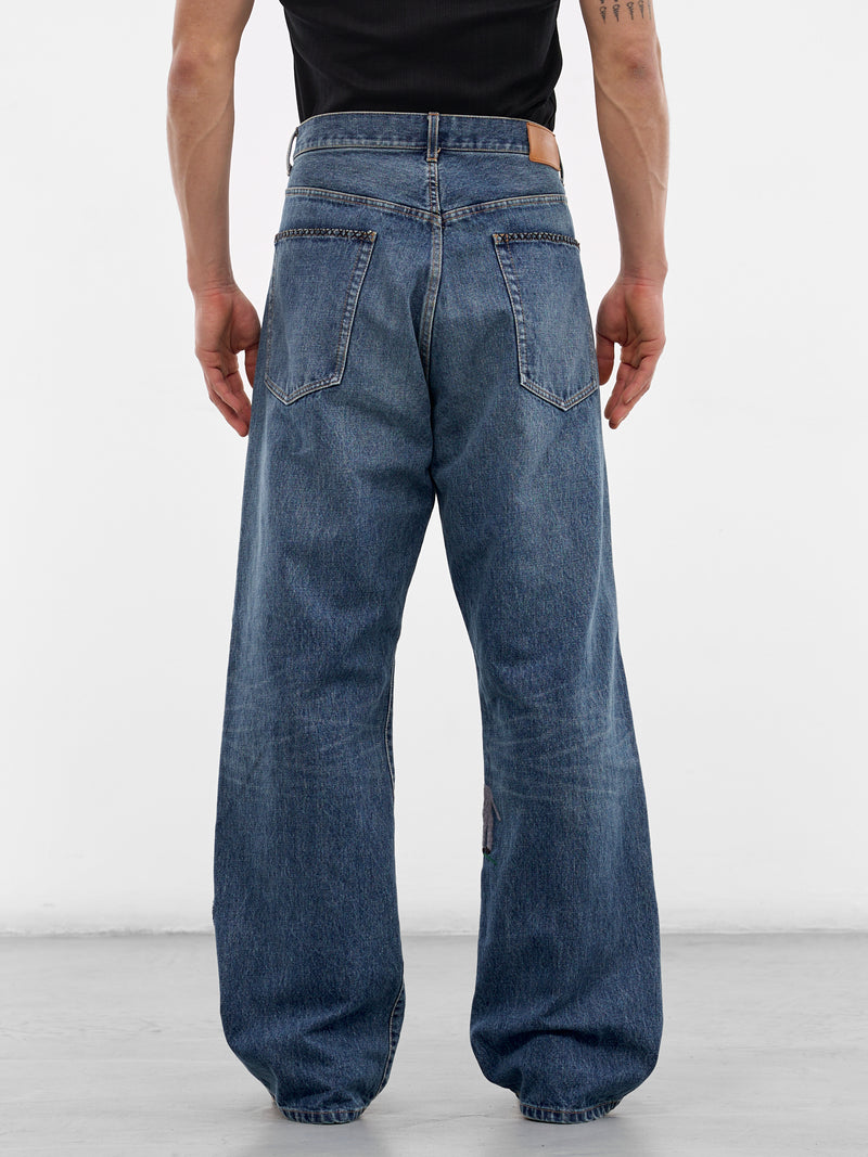 Indigo Denim Hand-Embroidered Jeans (26SS-P-10-INDIGO)