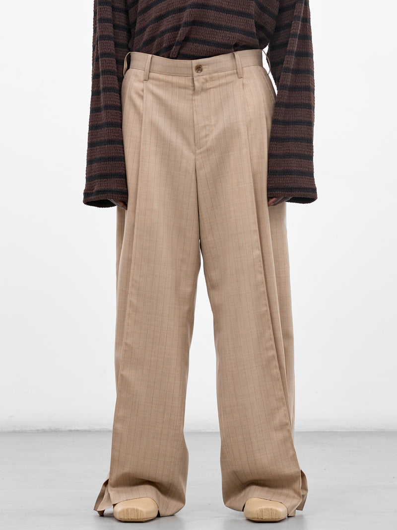 Beige Wool Striped Baggy Trousers (26SS-P-12-BEIGE)