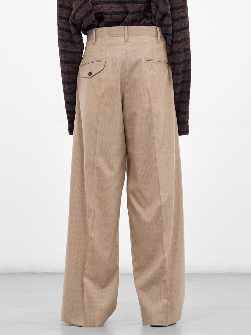 Beige Wool Striped Baggy Trousers (26SS-P-12-BEIGE)