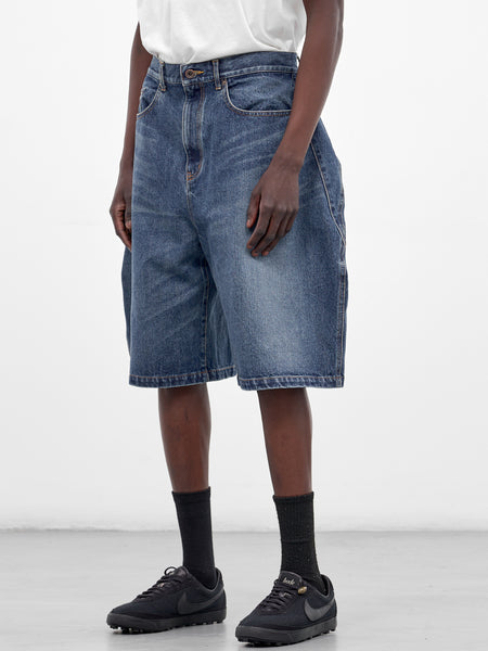 パンツ everyone soft denim shorts INDIGO XL Indigo Baggy Denim Pleated Shorts (26SS-P-15-INDIGO)