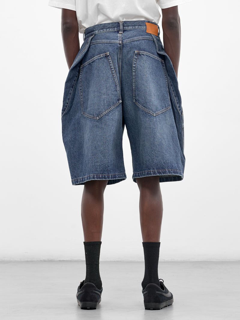 Indigo Baggy Denim Pleated Shorts (26SS-P-15-INDIGO)