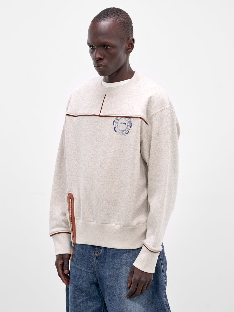 Oatmeal Leather Trim Cotton Sweatshirt (26SS-T-07-OATMEAL)
