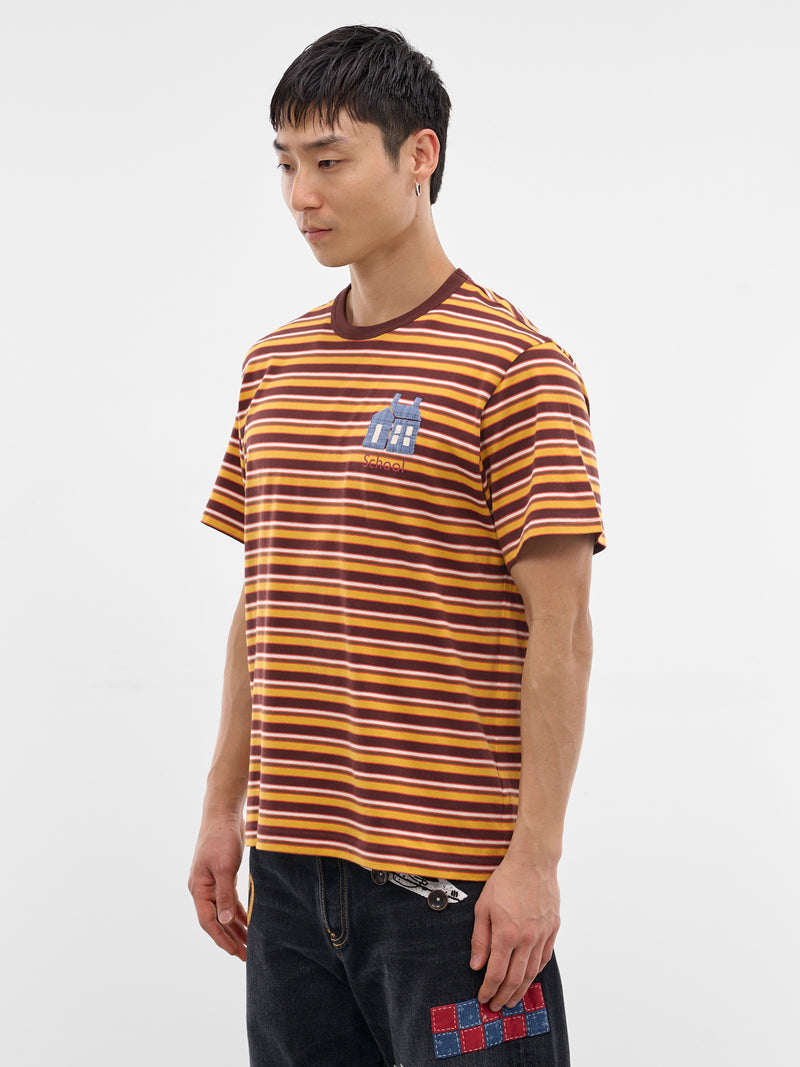Brown Hand-Embroidered Striped Tee (26SS-T-08-BROWN)