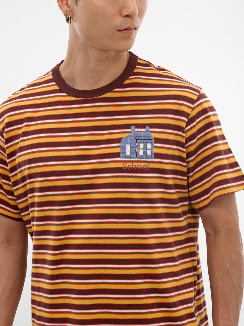 Brown Hand-Embroidered Striped Tee (26SS-T-08-BROWN)
