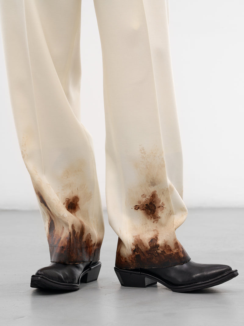 White Wool Mud Print Trousers (26SS12PT344-IVORY)