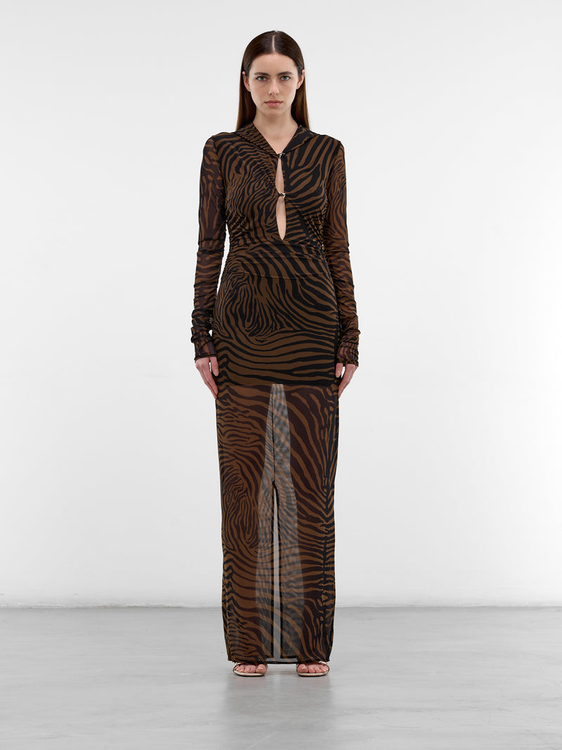 Zebra Stripe Hooded Maxi Dress (2A766A-M5179-TOFFEE-BROWN)