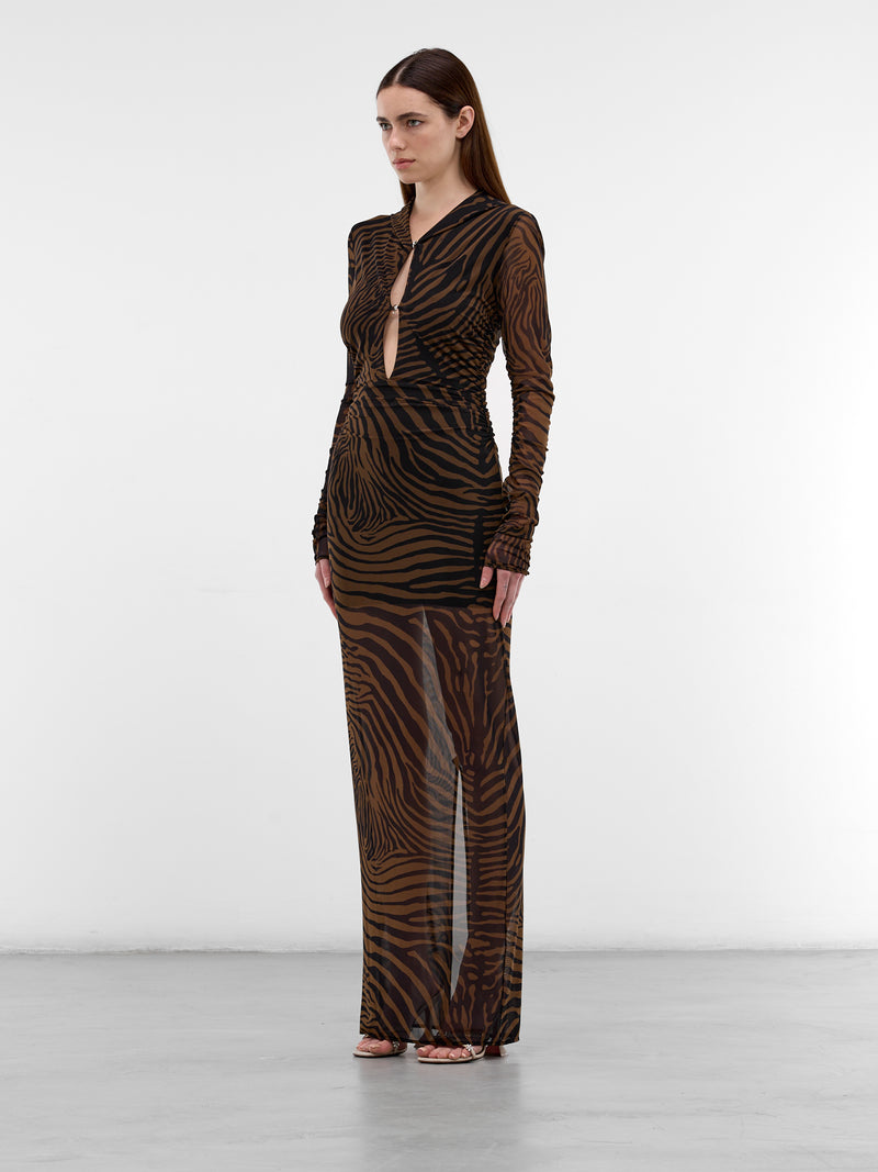 Zebra Stripe Hooded Maxi Dress (2A766A-M5179-TOFFEE-BROWN)