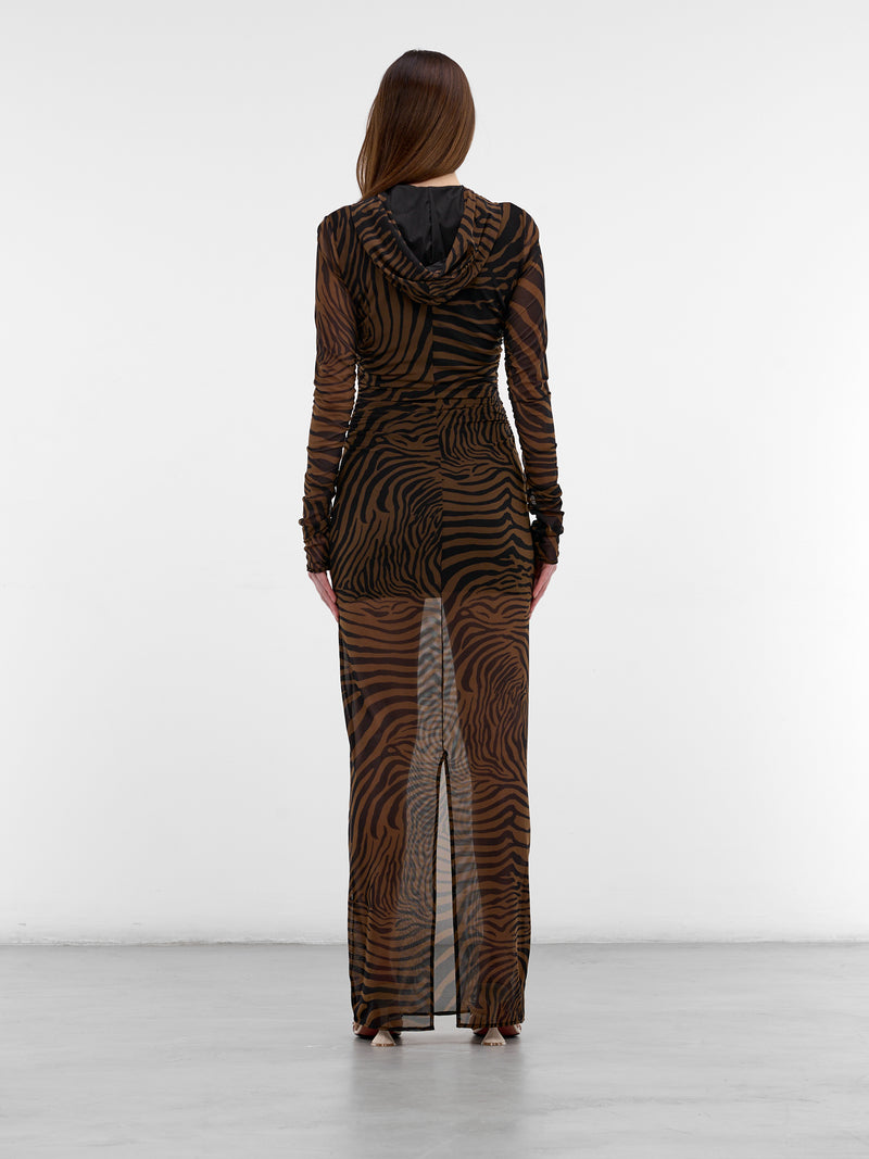 Zebra Stripe Hooded Maxi Dress (2A766A-M5179-TOFFEE-BROWN)