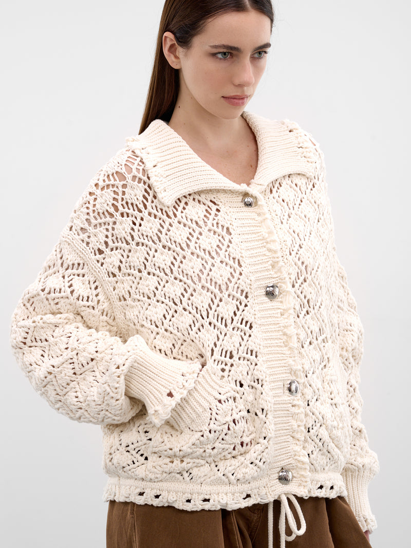 White Cotton Diamond Knit Cardigan (2B110A-N0103-NATURAL-WHITE)