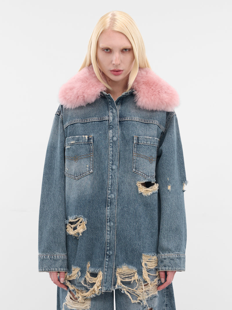 Blue Destroyed Denim Oversized Jacket (2J211A-C6C11-ICE-BLUE-PINK)