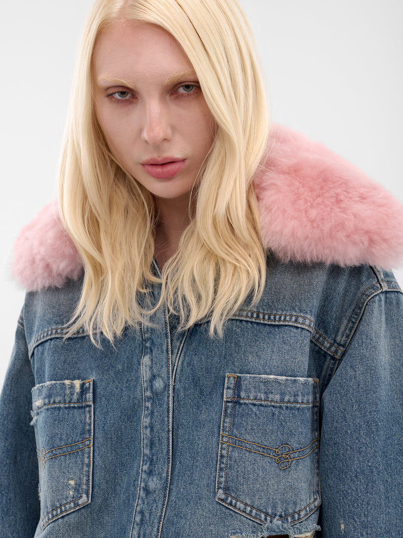 Blue Destroyed Denim Oversized Jacket (2J211A-C6C11-ICE-BLUE-PINK)