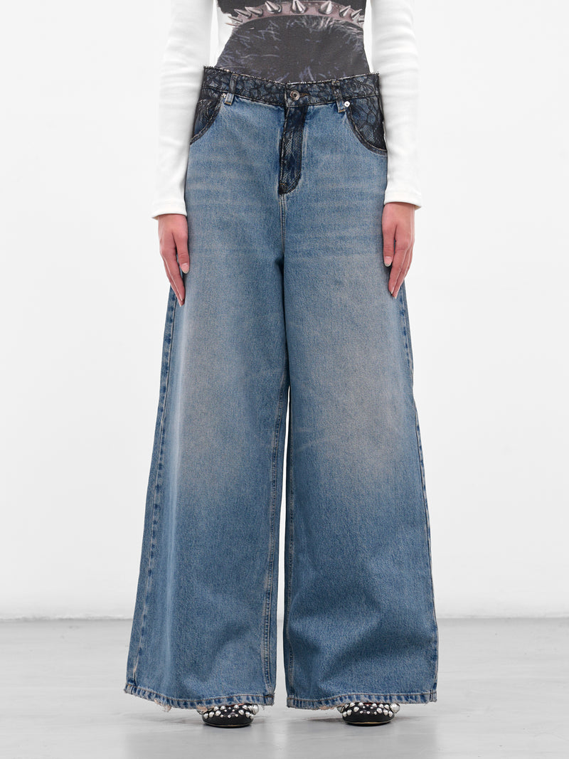 Blue Denim Lace Wide Jeans (2J218A-ICE-BLUE)