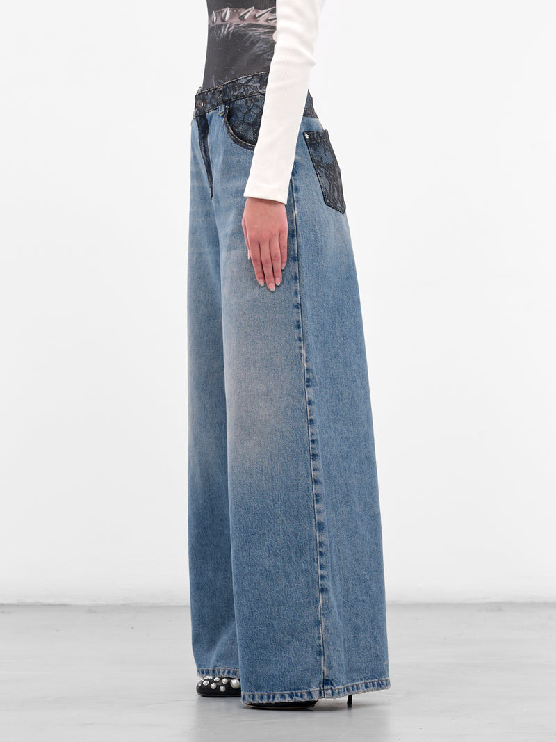 Blue Denim Lace Wide Jeans (2J218A-ICE-BLUE)