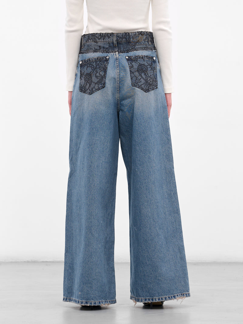 Blue Denim Lace Wide Jeans (2J218A-ICE-BLUE)