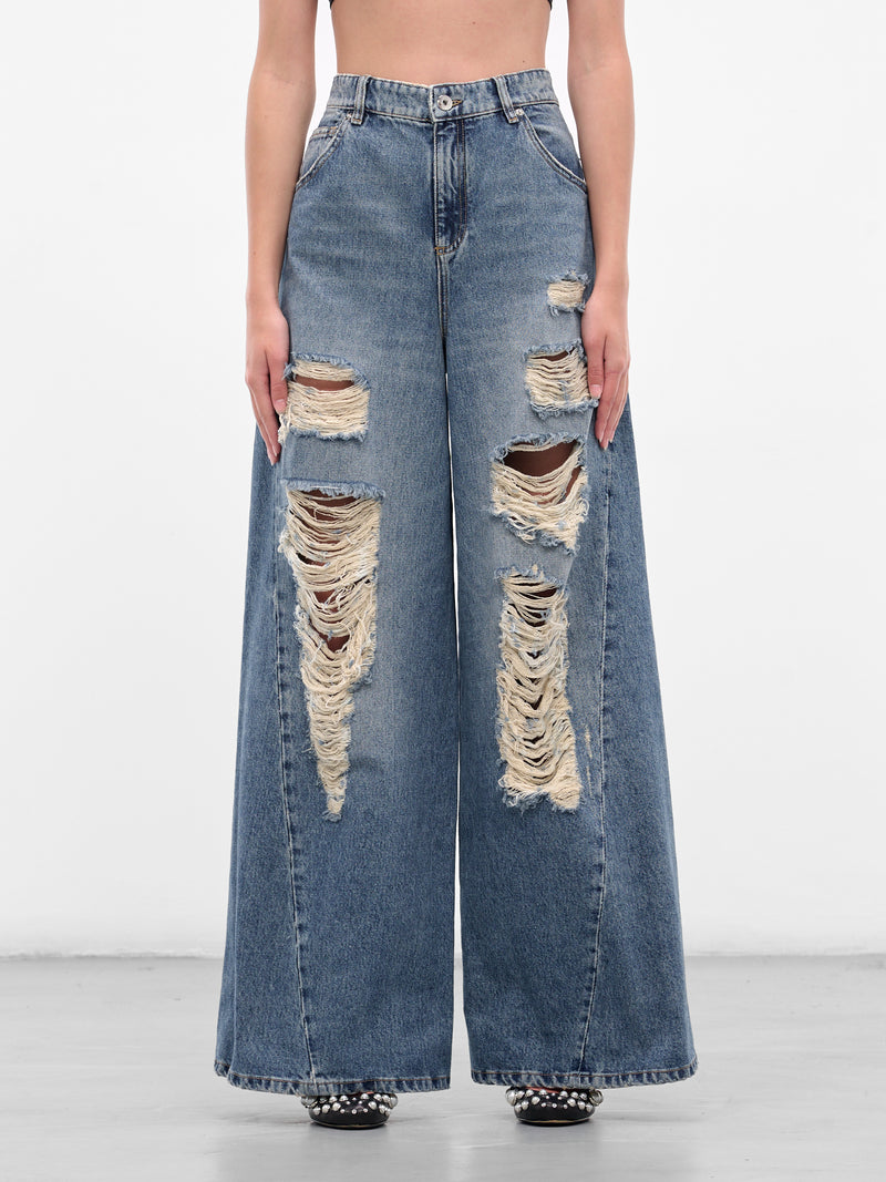 Blue Distressed Boyfriend Wide Jeans (2J219A-ICE-BLUE)